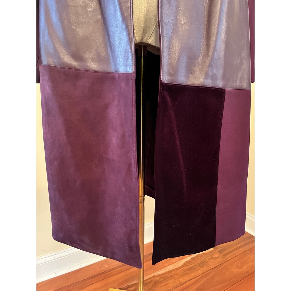 NWT Calvin Klein Mixed Media Plum Faux Suede Leather Velvet Long Jacket Size 16W - Picture 6 of 7